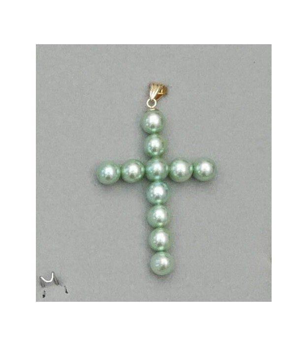 Perlkreuz Anhänger 925-Silber vergoldet mit grünen Perlen - gebraucht