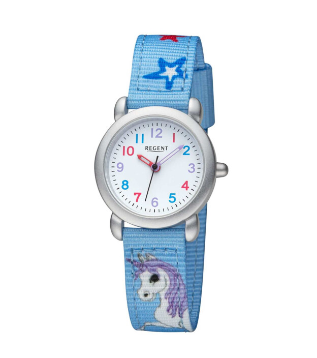 Regent Kinderuhr 2132818 Einhorn hellblau mit Sternchen Ø 27,5 mm