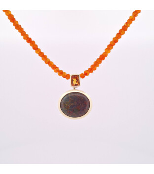 Boulder-Opal-Collier mit Citrin in 585 bicolor Gold an...