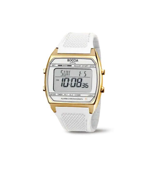 Boccia Titanium 3738-04 Digital Chrono goldplattiert - weiß - Unisex mit Alarm, Timer & Licht