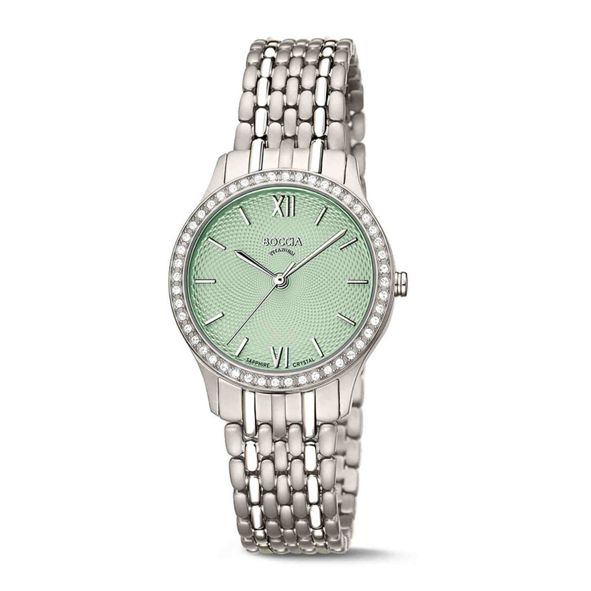 Boccia Titanium Damenuhr 3376-01 Titan mit grünem Ziffe