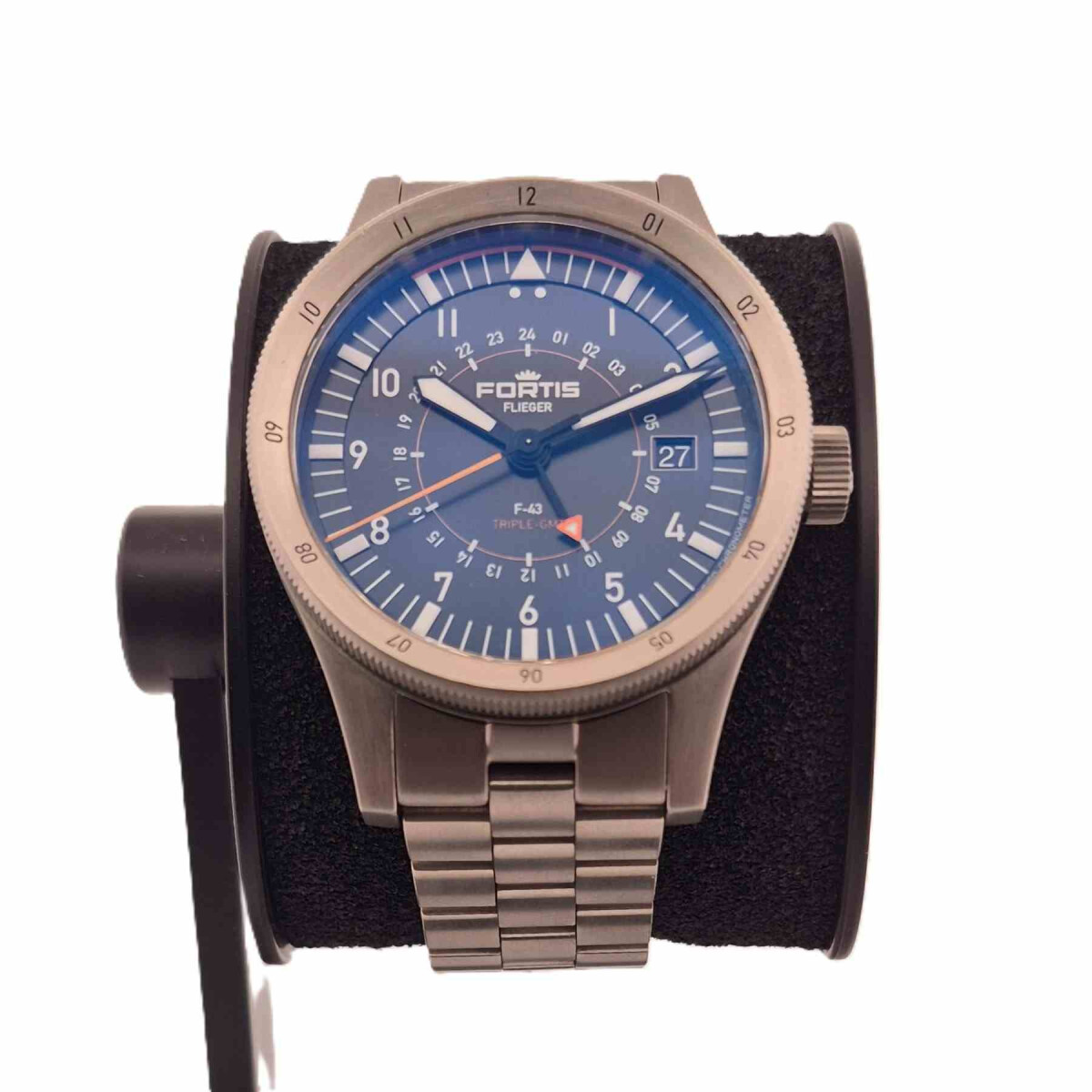 Fortis Flieger F-43 Triple GMT black ora box
