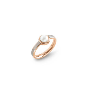 Boccia bicolor Ring Titan roségoldplattiert Perle