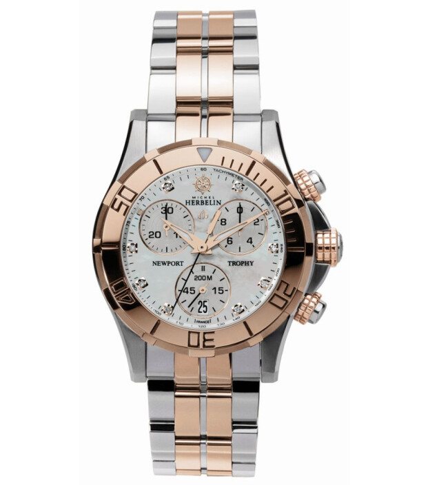 Gold Silber Damenuhr Chronograph Bicolor Michel Herbelin Newport