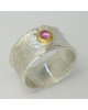 Handgeschmiedeter Ring bicolor Silber mit Gold und rosa / blauemTurmalin oder gr&uuml;nem Granat
