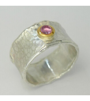 Handgeschmiedeter Ring bicolor Silber mit Gold und rosa...