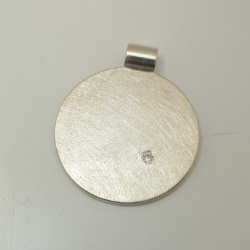 Anh&auml;nger rund 25 mm 925-Sterling Silber mit Brillant an gr&uuml;nem Seidencollier - SET